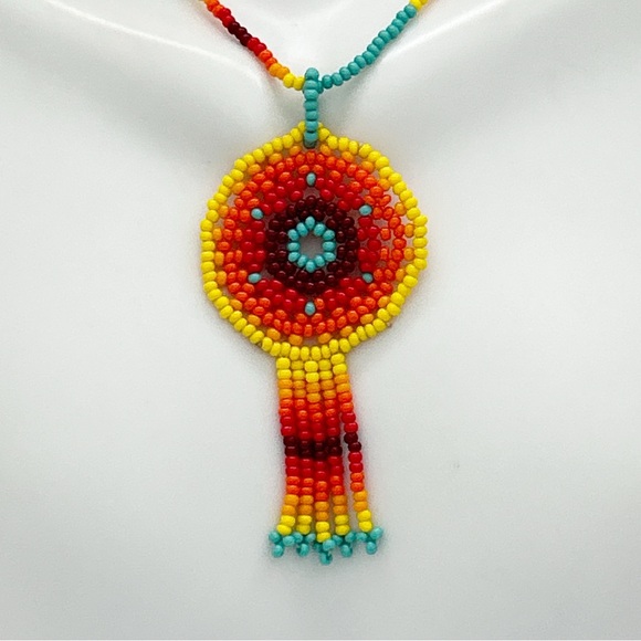 Striking Colorful Beaded Medallion Necklace - Picture 3 of 10